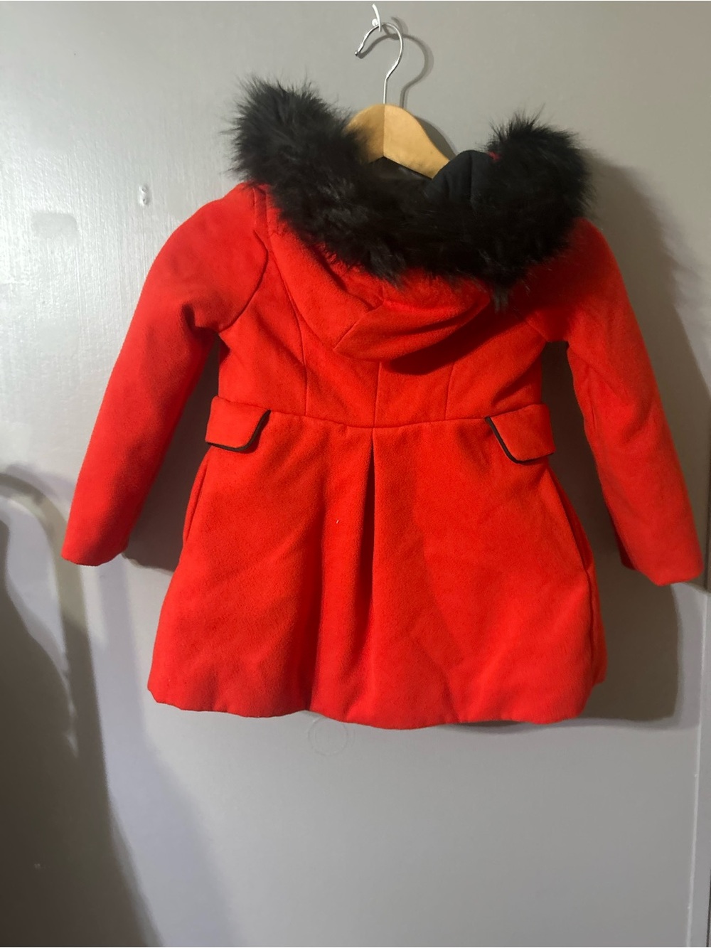 Cat & Jack Red Hooded Pea Coat with Faux Fur Trim size 4/5 - Picture 3 of 5